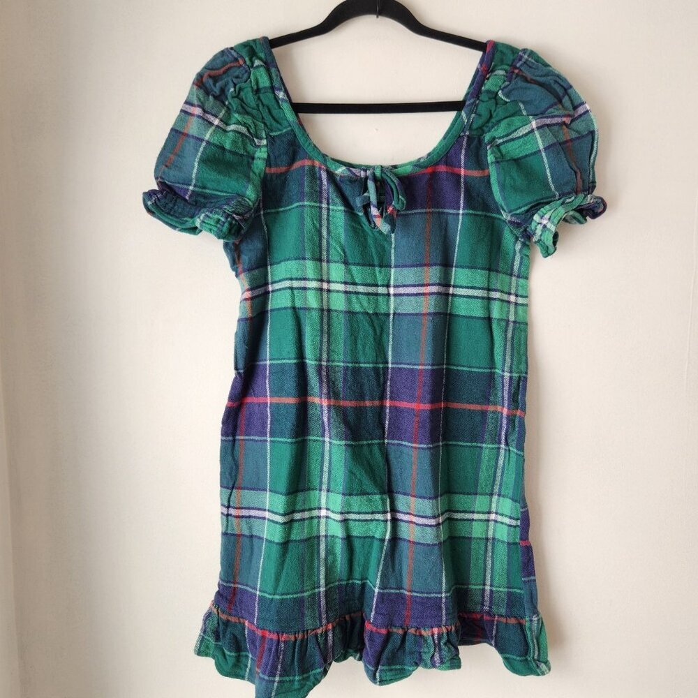Nordstrom Plaid Flannel Dress Green Holiday Christmas Scottish Ruffle Trim S